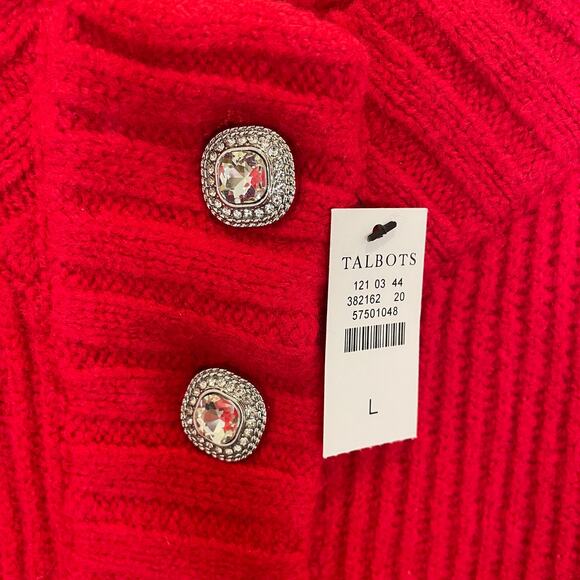 Talbots Jewel Button Henley Pullover Sweater Red Ribbed Wool Blend Cuffed NWT L - Picture 4 of 6